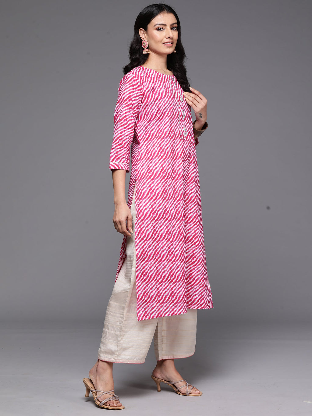 Indo Era Pink Printed Straight Kurta | Grocsy