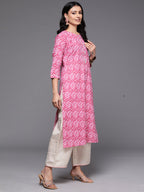 Indo Era Pink Printed Straight Kurta | Grocsy