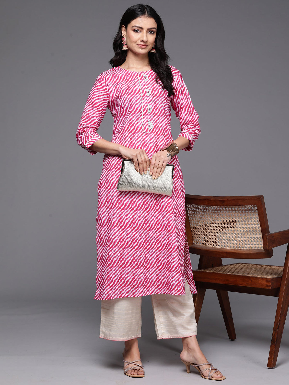 Indo Era Pink Printed Straight Kurta | Grocsy