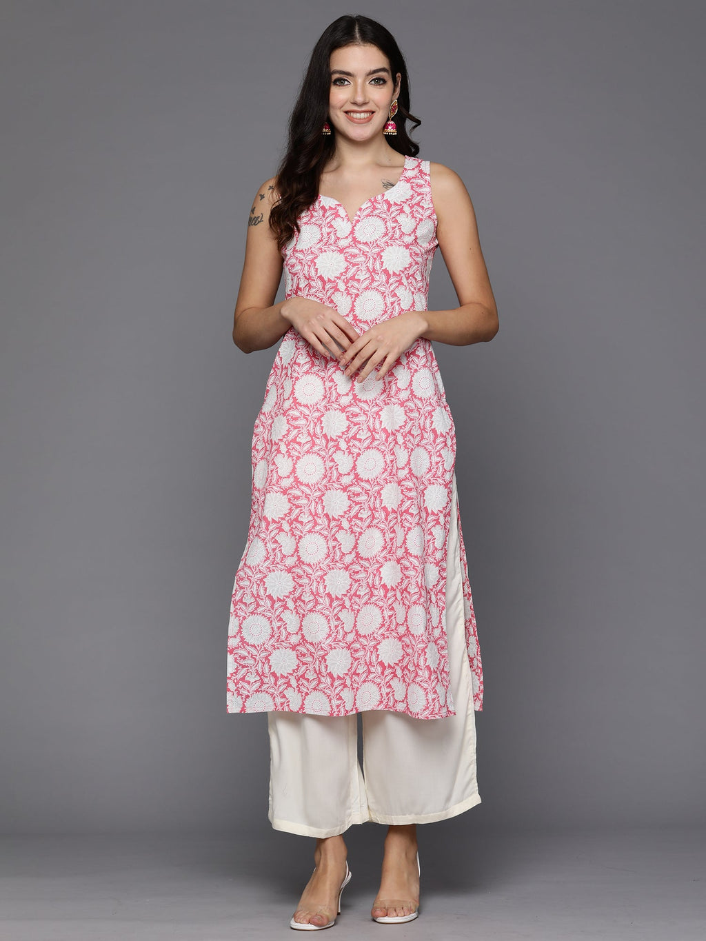 Indo Era Pink Printed Straight Kurta | Grocsy