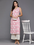 Indo Era Pink Printed Straight Kurta | Grocsy