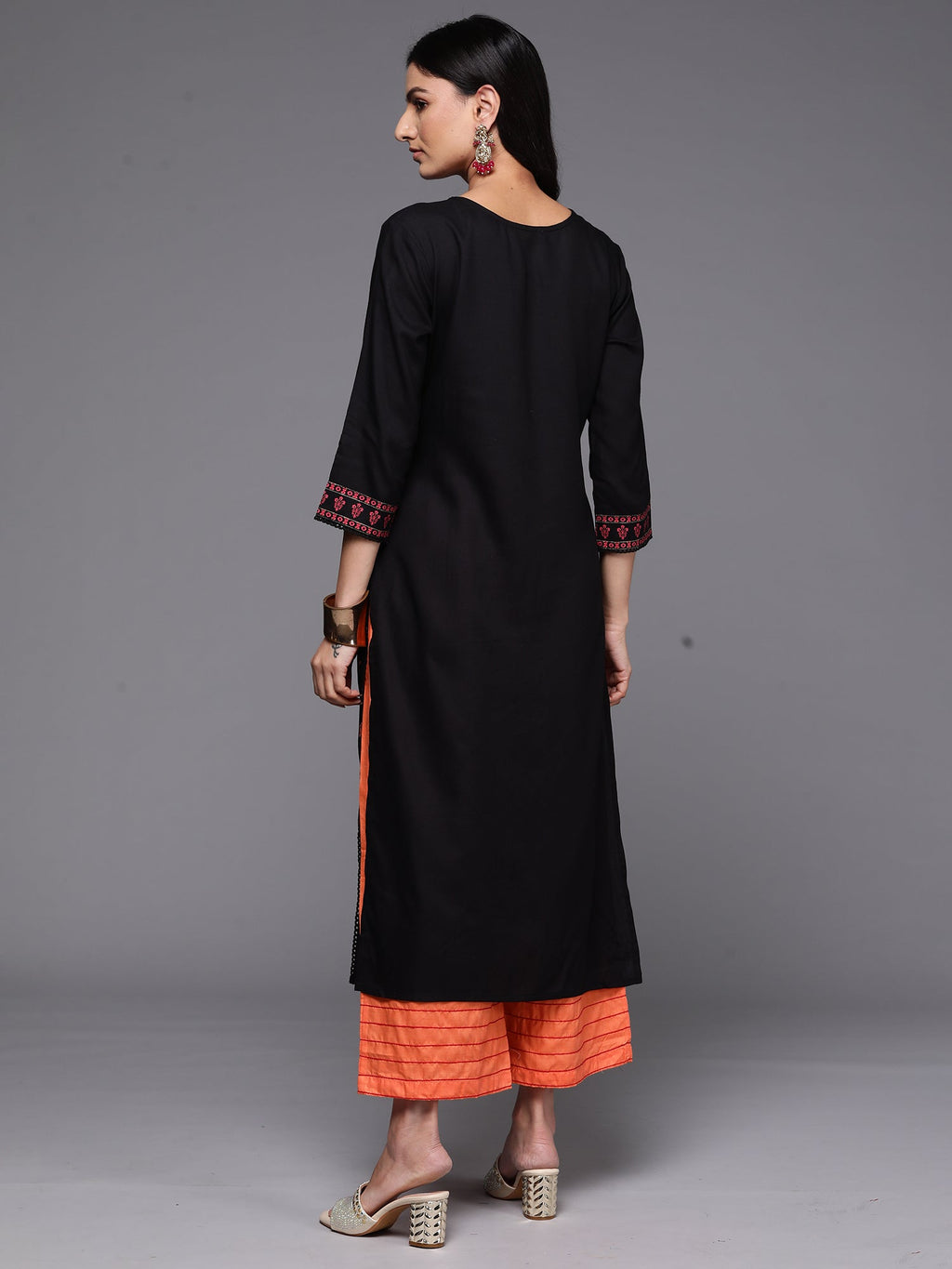 Indo Era Black Printed Straight Kurta | Grocsy