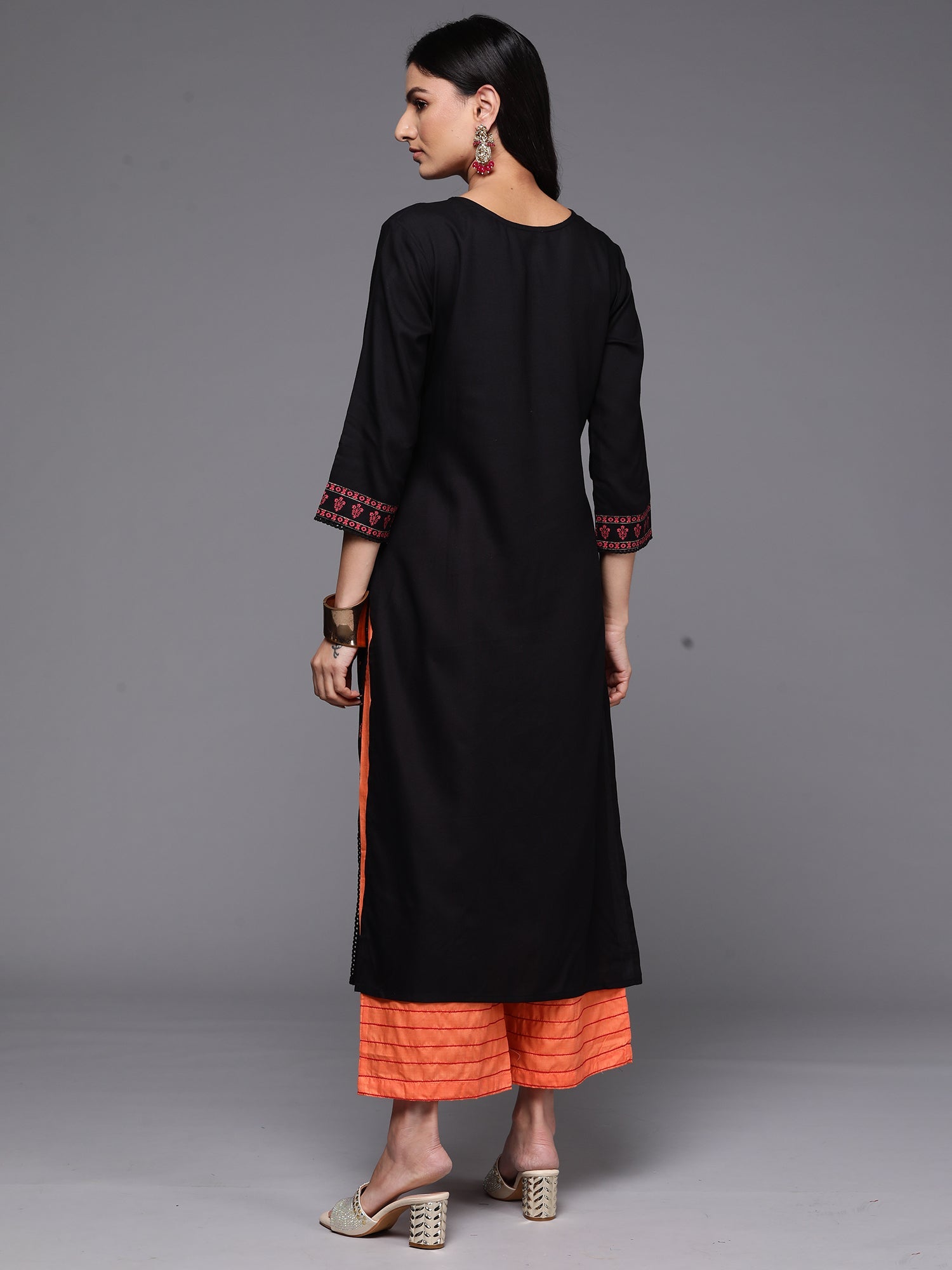 Indo Era Black Printed Straight Kurta | Grocsy