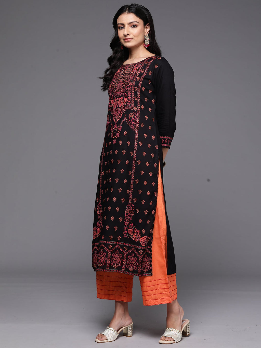 Indo Era Black Printed Straight Kurta | Grocsy