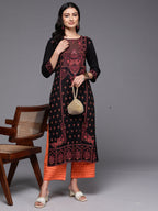 Indo Era Black Printed Straight Kurta | Grocsy