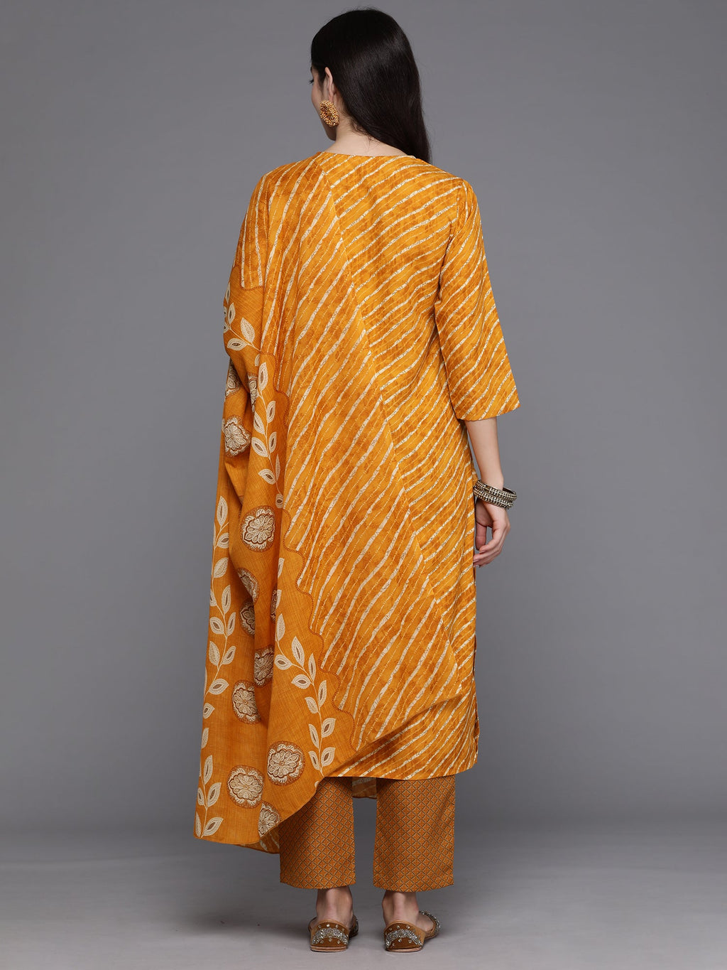 Indo Era Mustard Printed Straight Kurta Trousers With Dupatta set | Grocsy