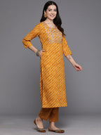 Indo Era Mustard Printed Straight Kurta Trousers With Dupatta set | Grocsy