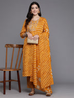 Indo Era Mustard Printed Straight Kurta Trousers With Dupatta set | Grocsy