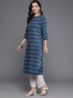 Indo Era Navy Blue Printed Straight Kurta | Grocsy