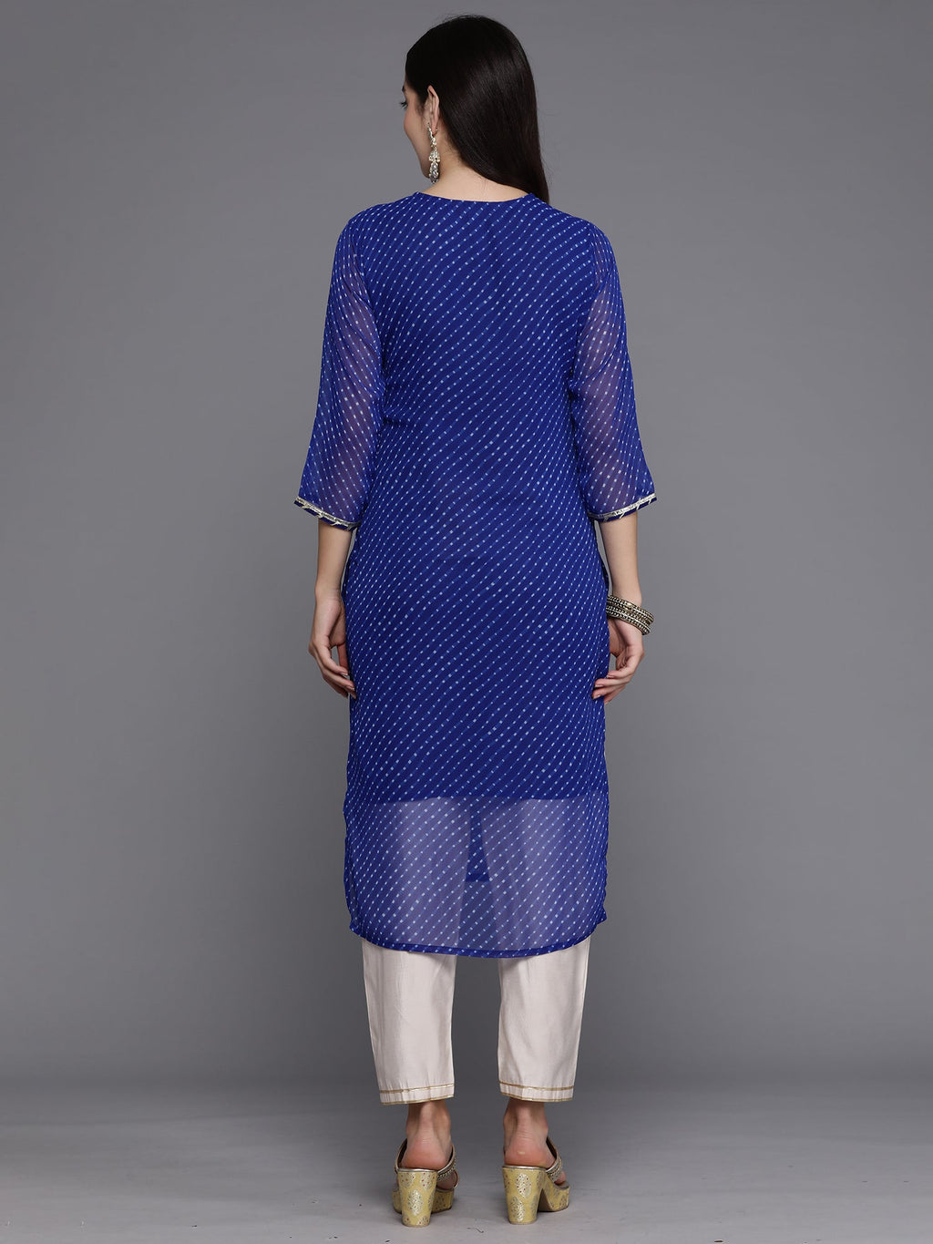 Indo Era Blue Printed Straight Kurta | Grocsy