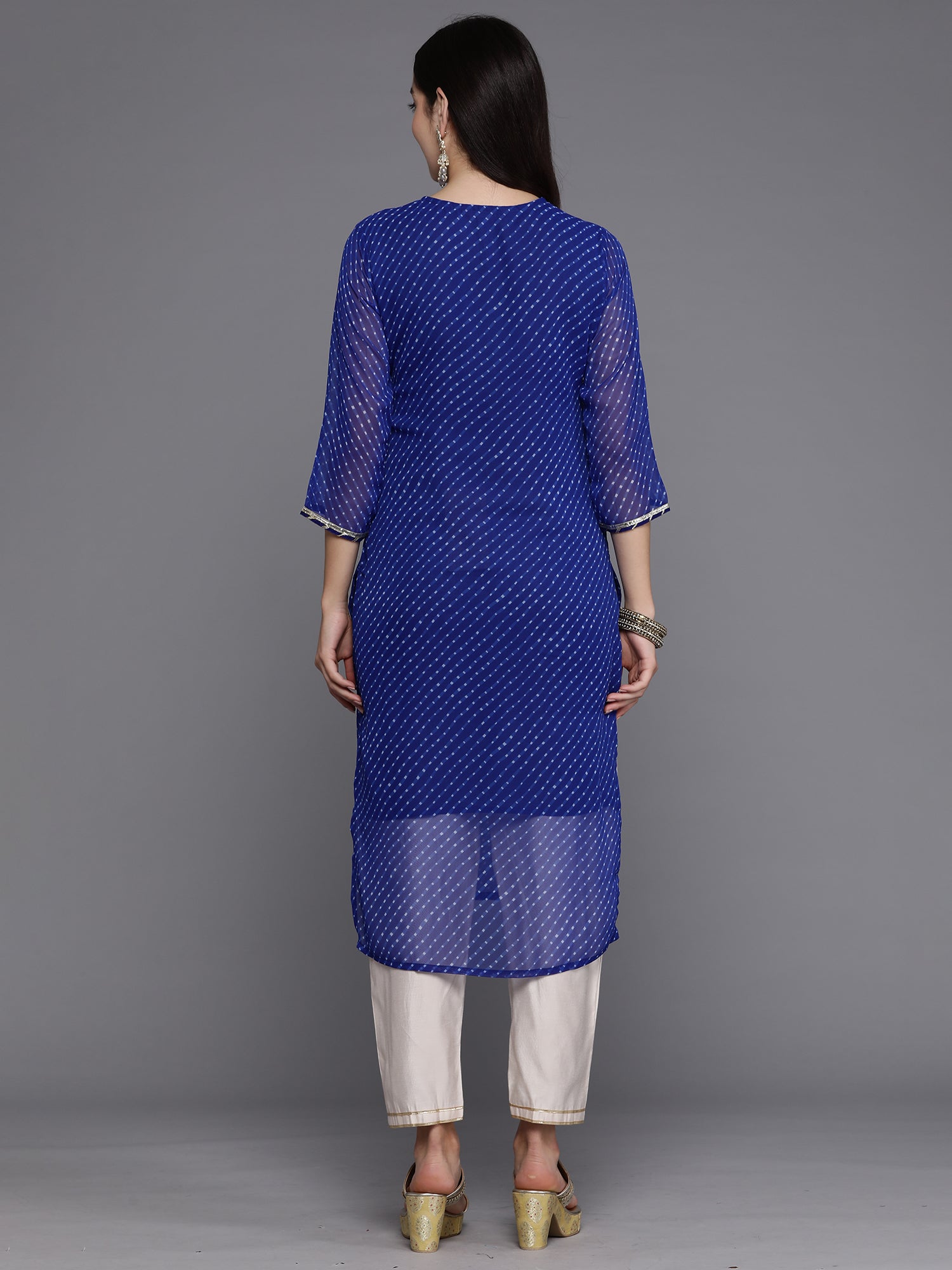 Indo Era Blue Printed Straight Kurta | Grocsy