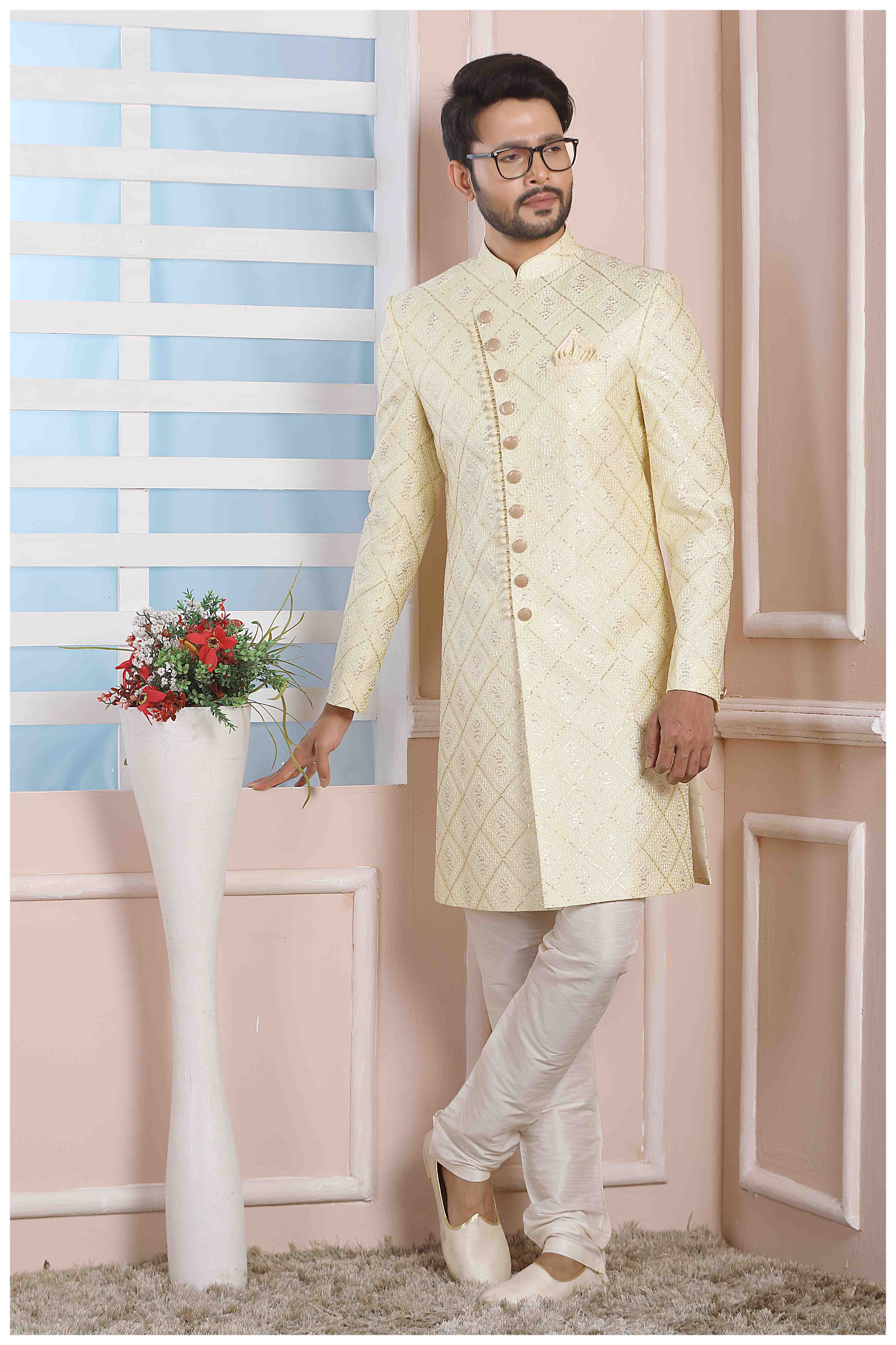 Raivat Ethnic Art Silk Thread Work Indo Western In Yellow Colour | Grocsy