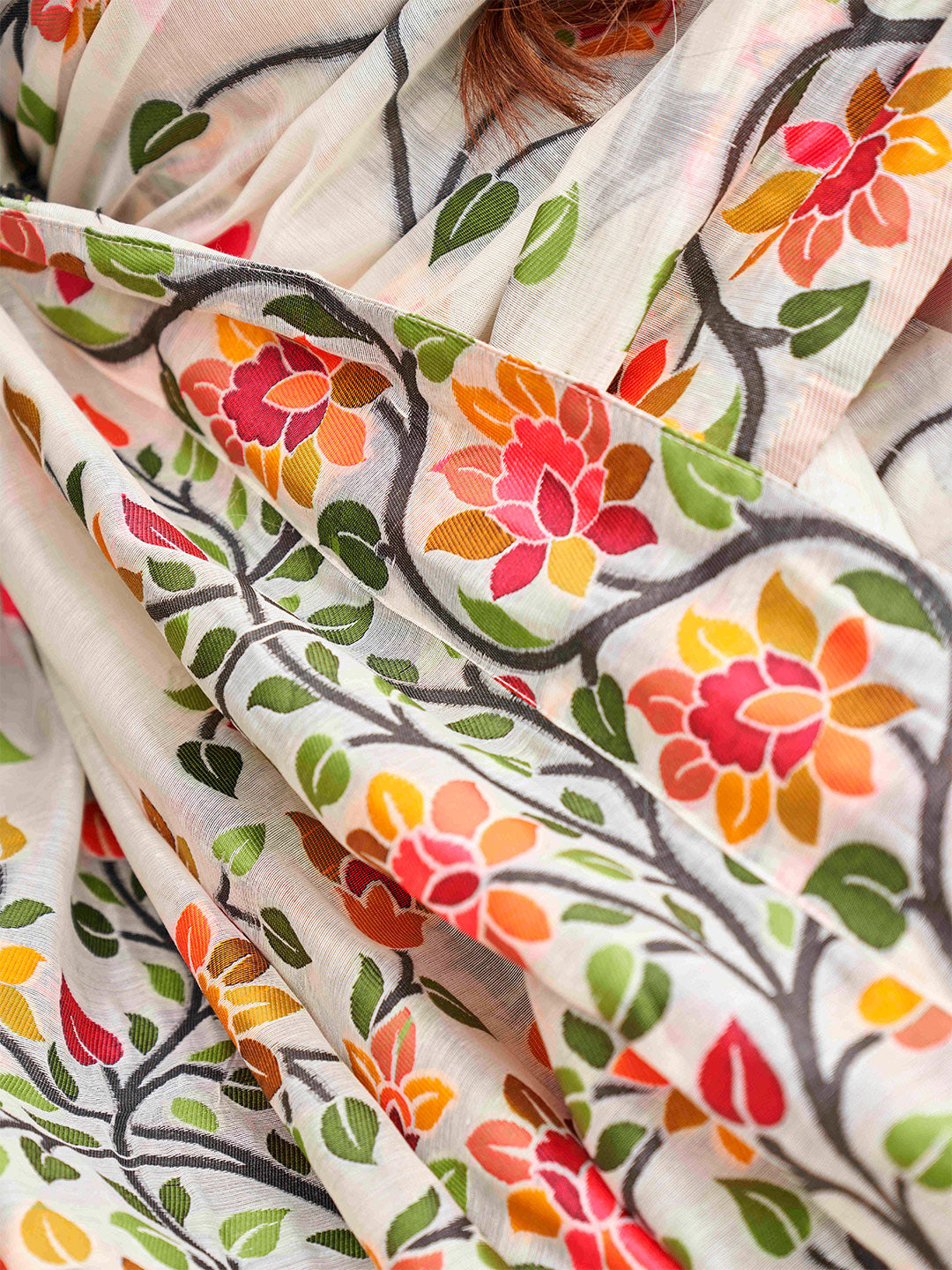 Tikhi Imli White Floral Woven Design Saree | Grocsy
