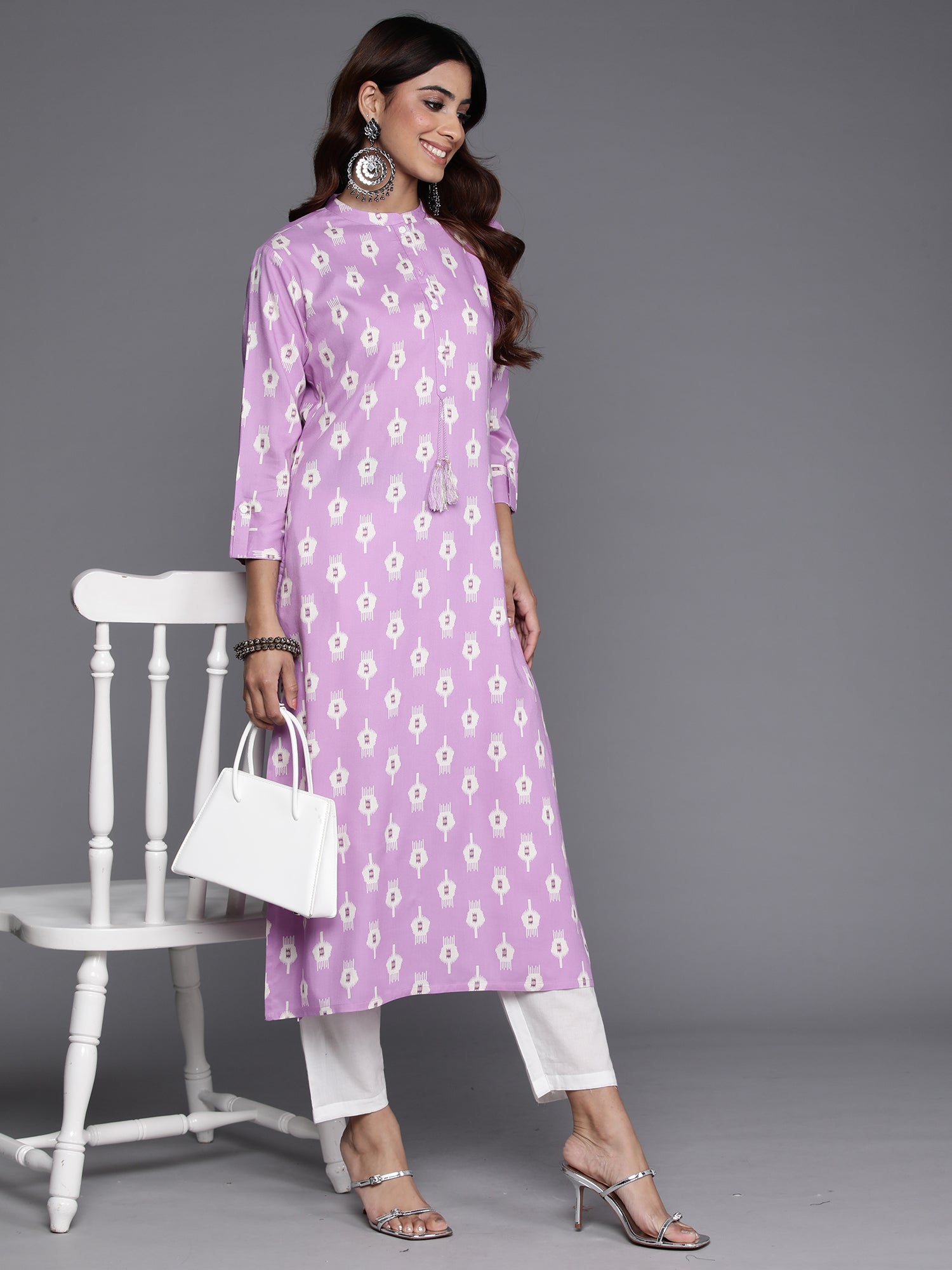 Indo Era Lavender Printed Straight Kurta | Grocsy
