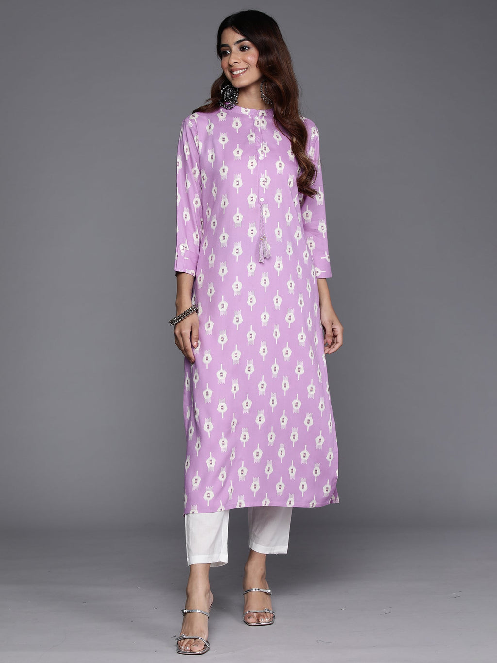 Indo Era Lavender Printed Straight Kurta | Grocsy