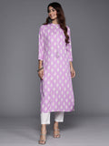 Indo Era Lavender Printed Straight Kurta | Grocsy