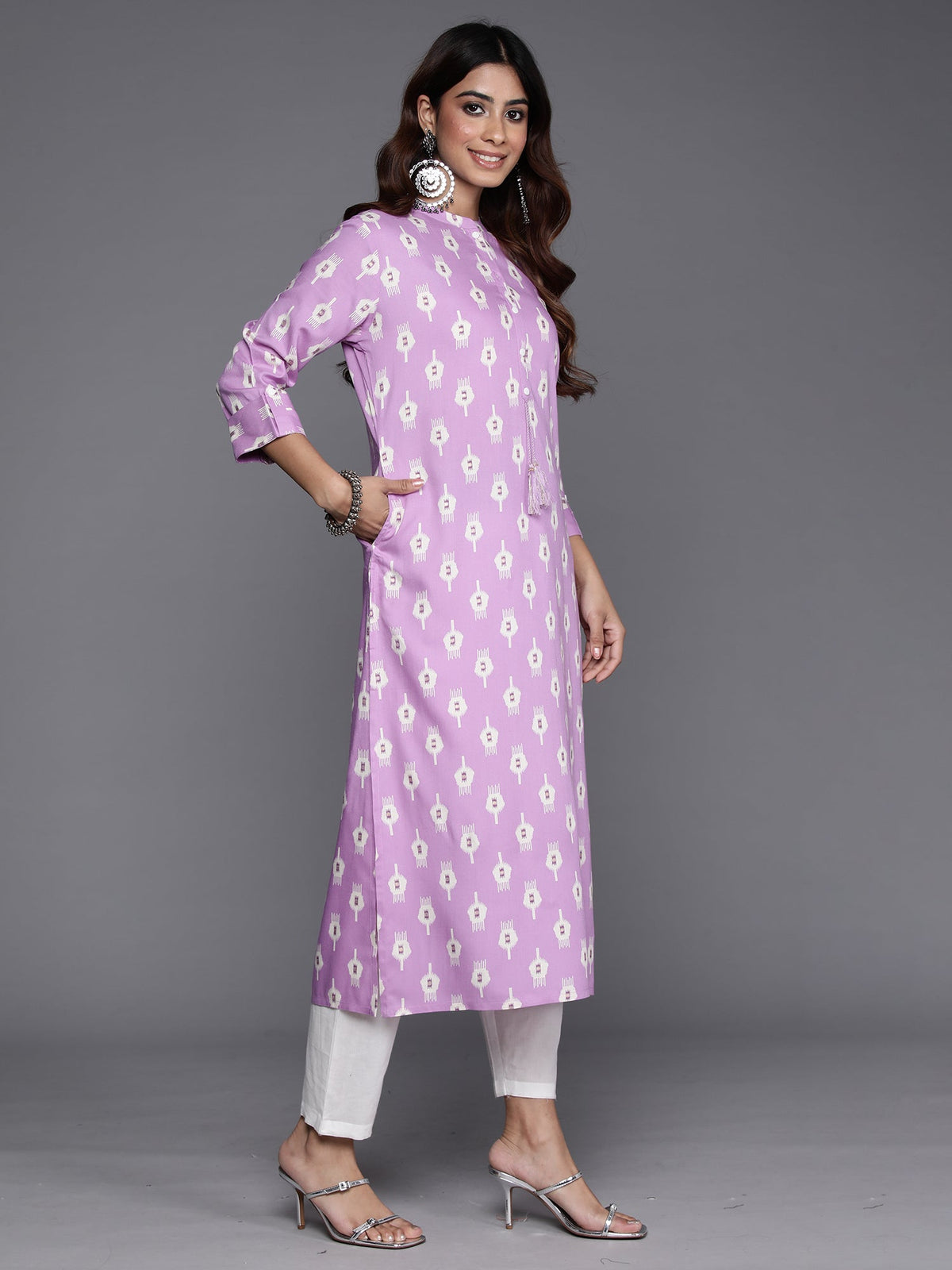 Indo Era Lavender Printed Straight Kurta | Grocsy