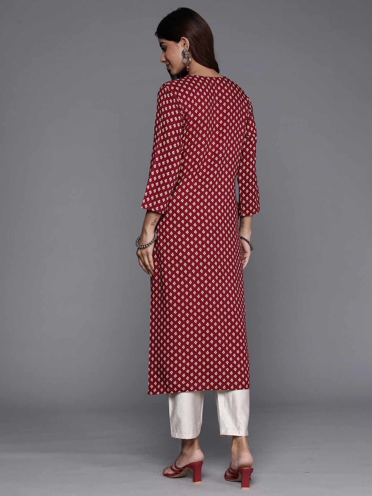 Indo Era Maroon Printed Straight Kurta | Grocsy