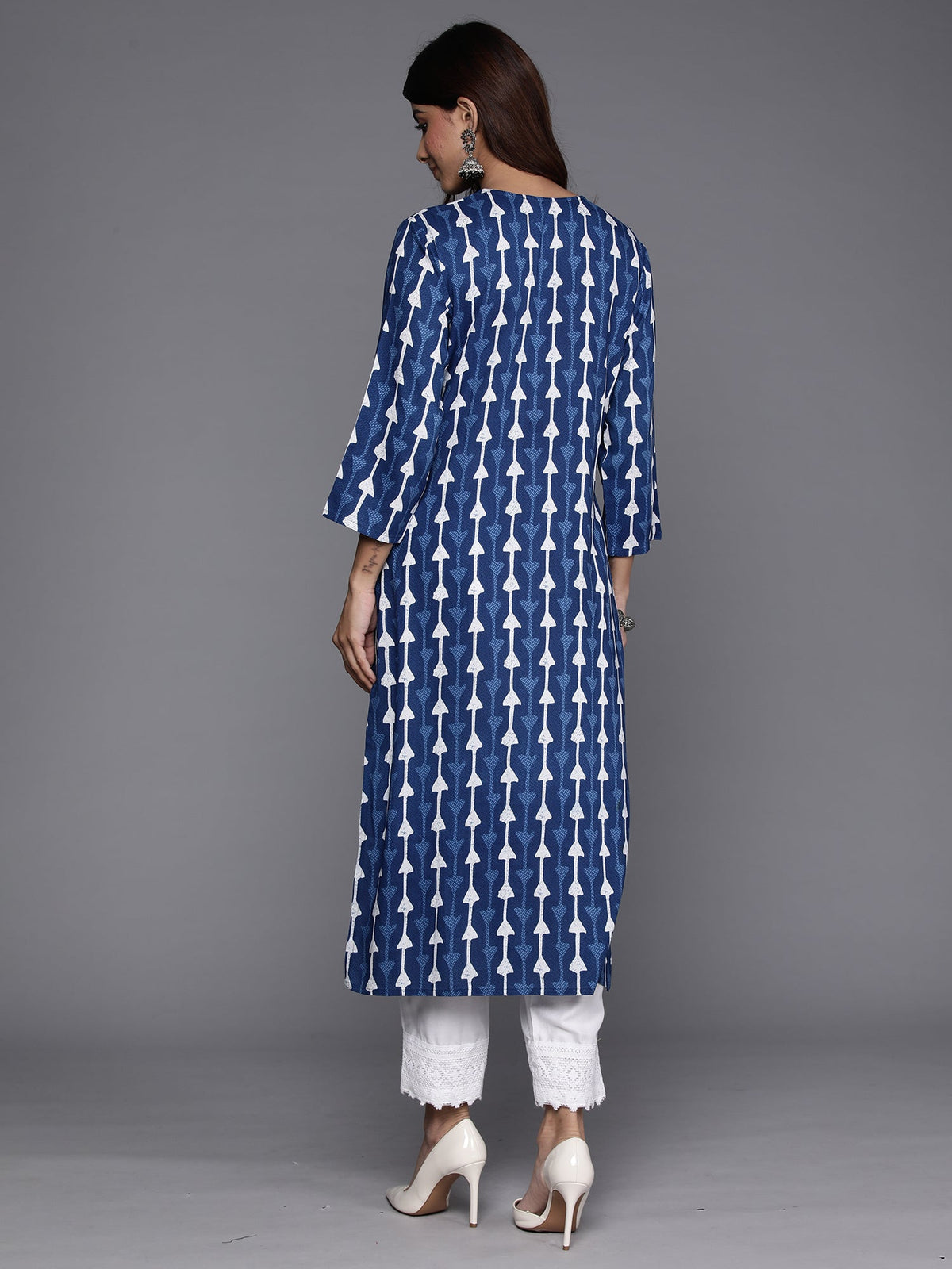 Indo Era Navy Blue Printed Straight Kurta | Grocsy