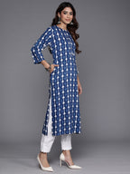 Indo Era Navy Blue Printed Straight Kurta | Grocsy