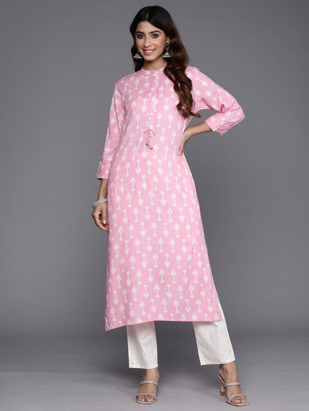 Indo Era Pink Printed Straight Kurta | Grocsy