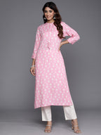Indo Era Pink Printed Straight Kurta | Grocsy