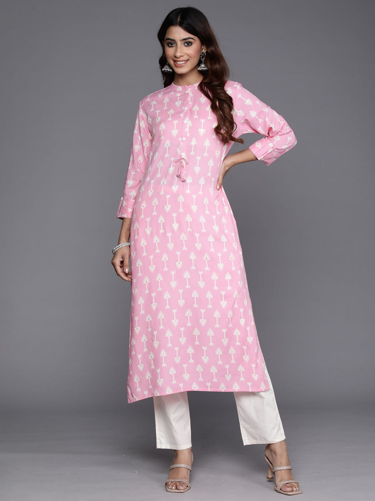 Indo Era Pink Printed Straight Kurta | Grocsy