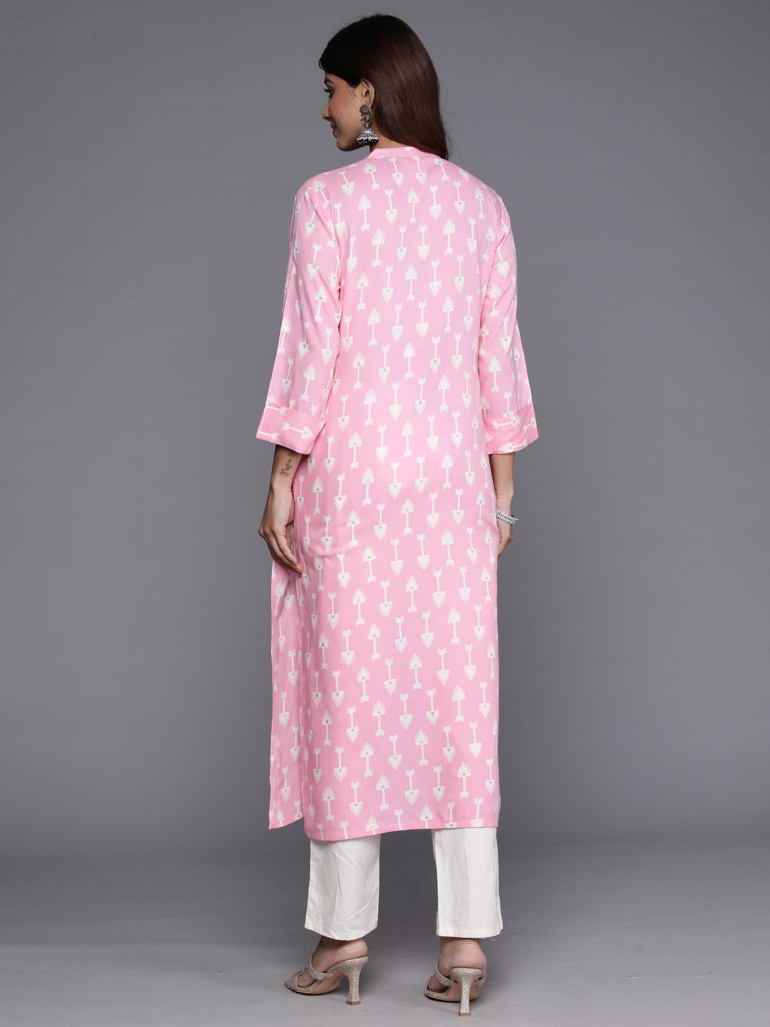 Indo Era Pink Printed Straight Kurta | Grocsy