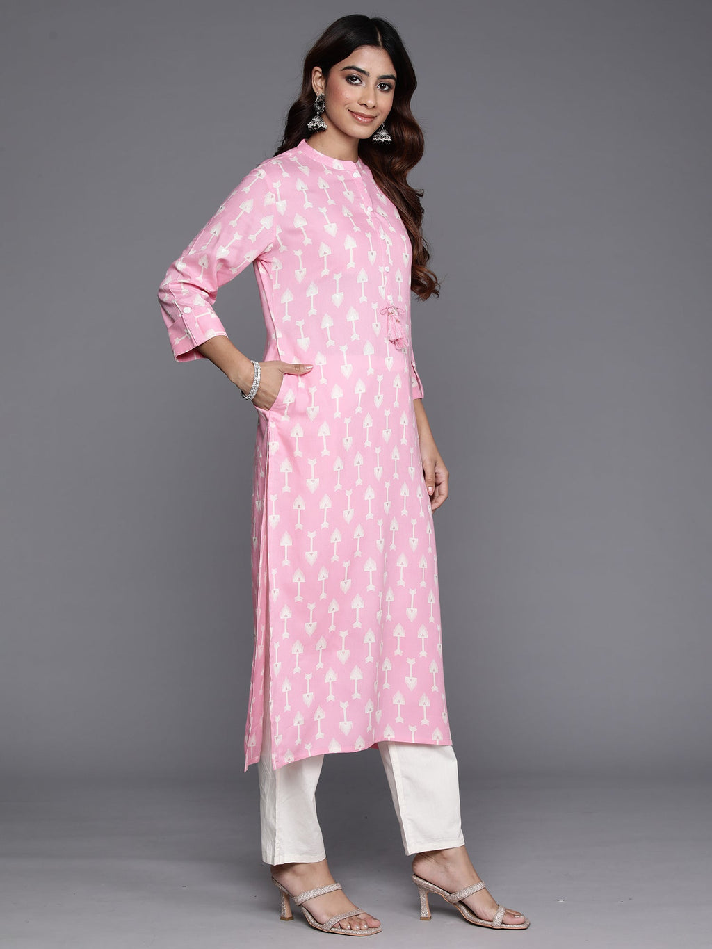 Indo Era Pink Printed Straight Kurta | Grocsy