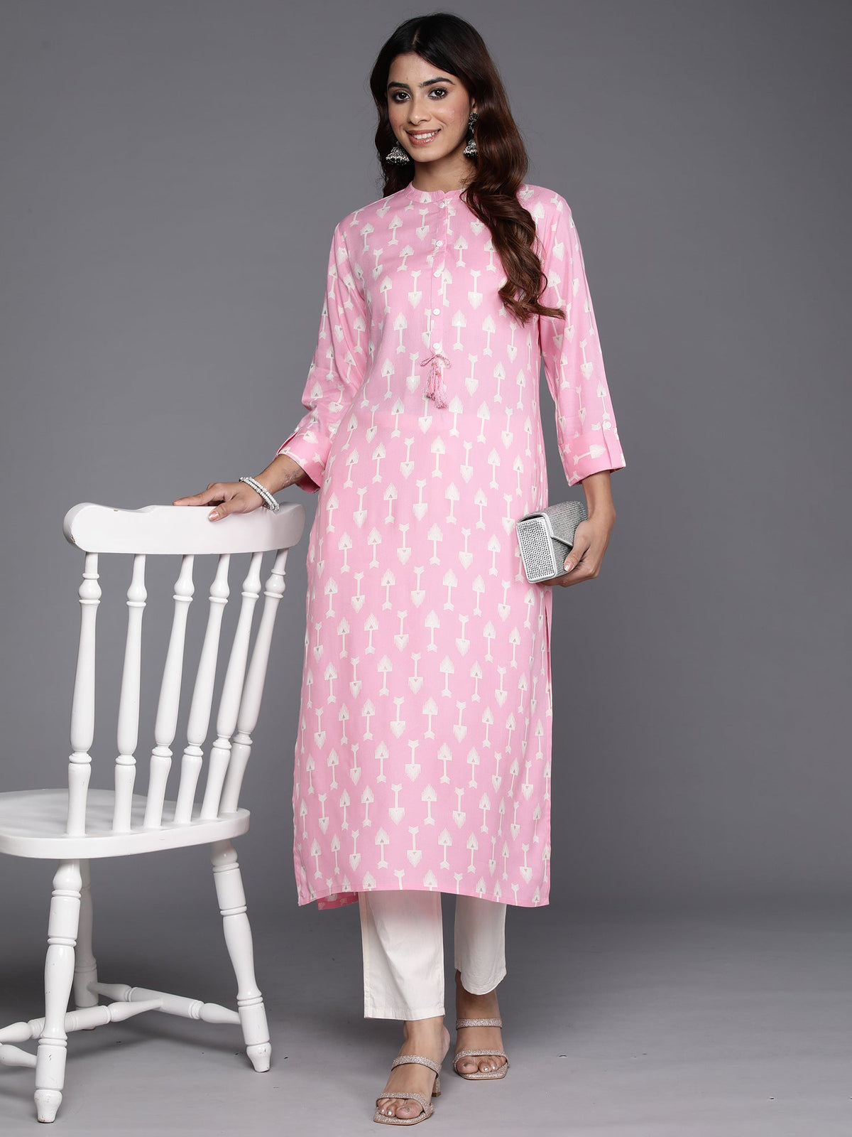 Indo Era Pink Printed Straight Kurta | Grocsy