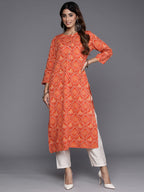 Indo Era Orange Printed Straight Kurta | Grocsy