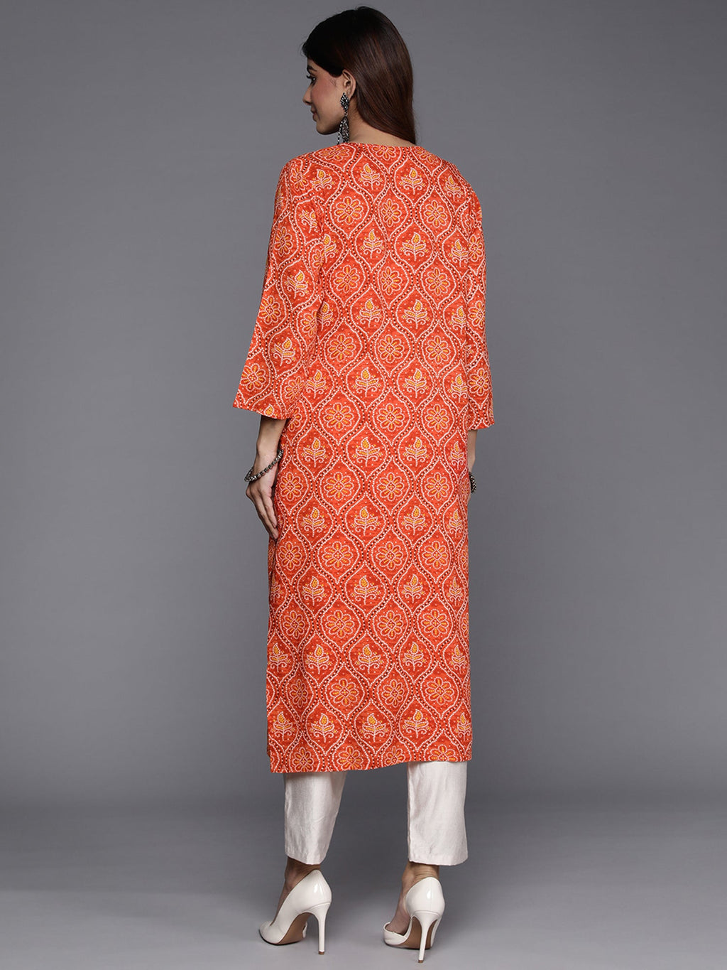 Indo Era Orange Printed Straight Kurta | Grocsy