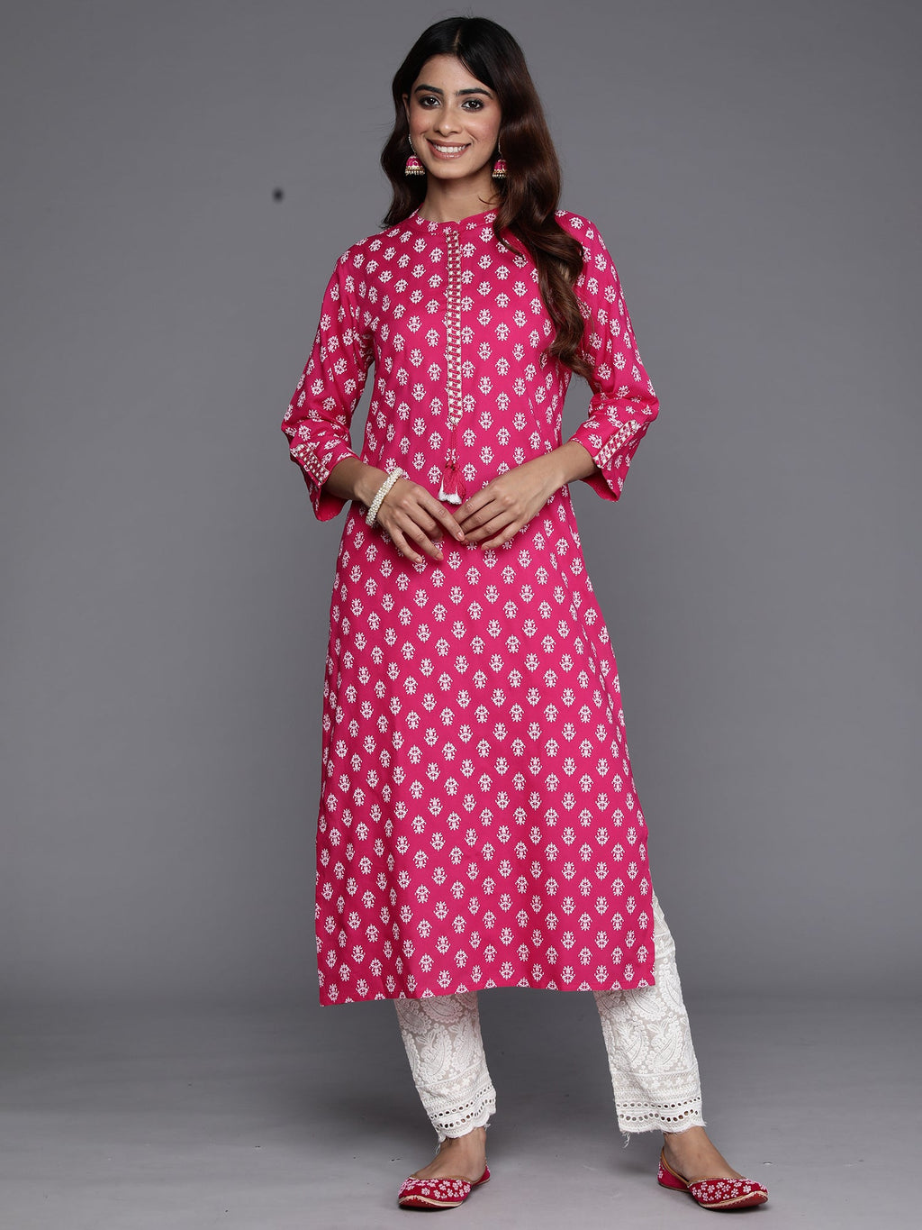 Indo Era Pink Printed Straight Kurta | Grocsy