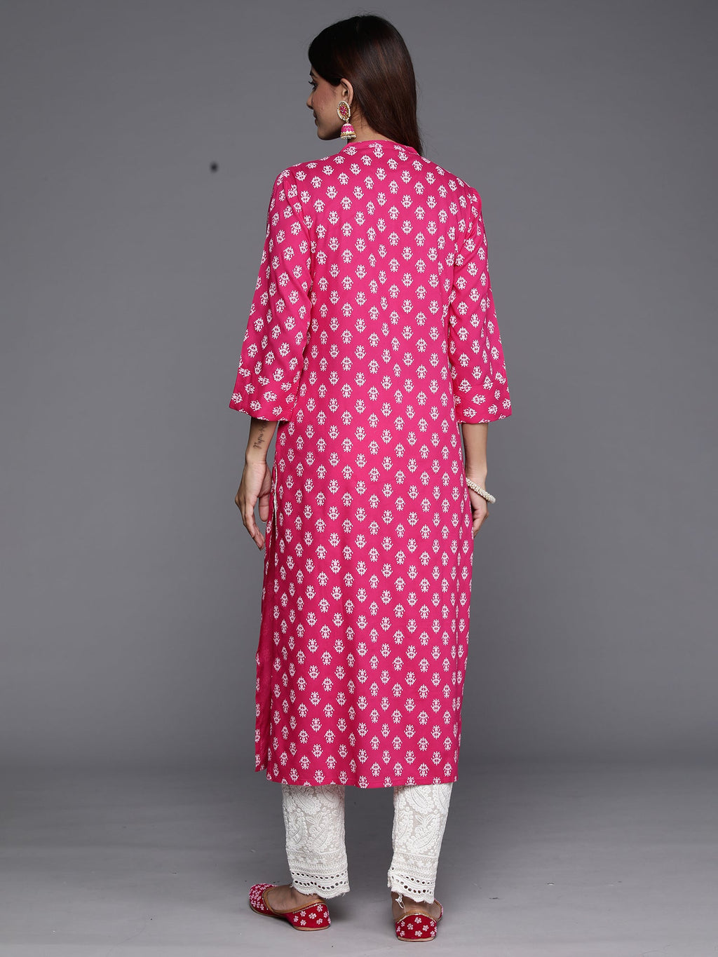 Indo Era Pink Printed Straight Kurta | Grocsy