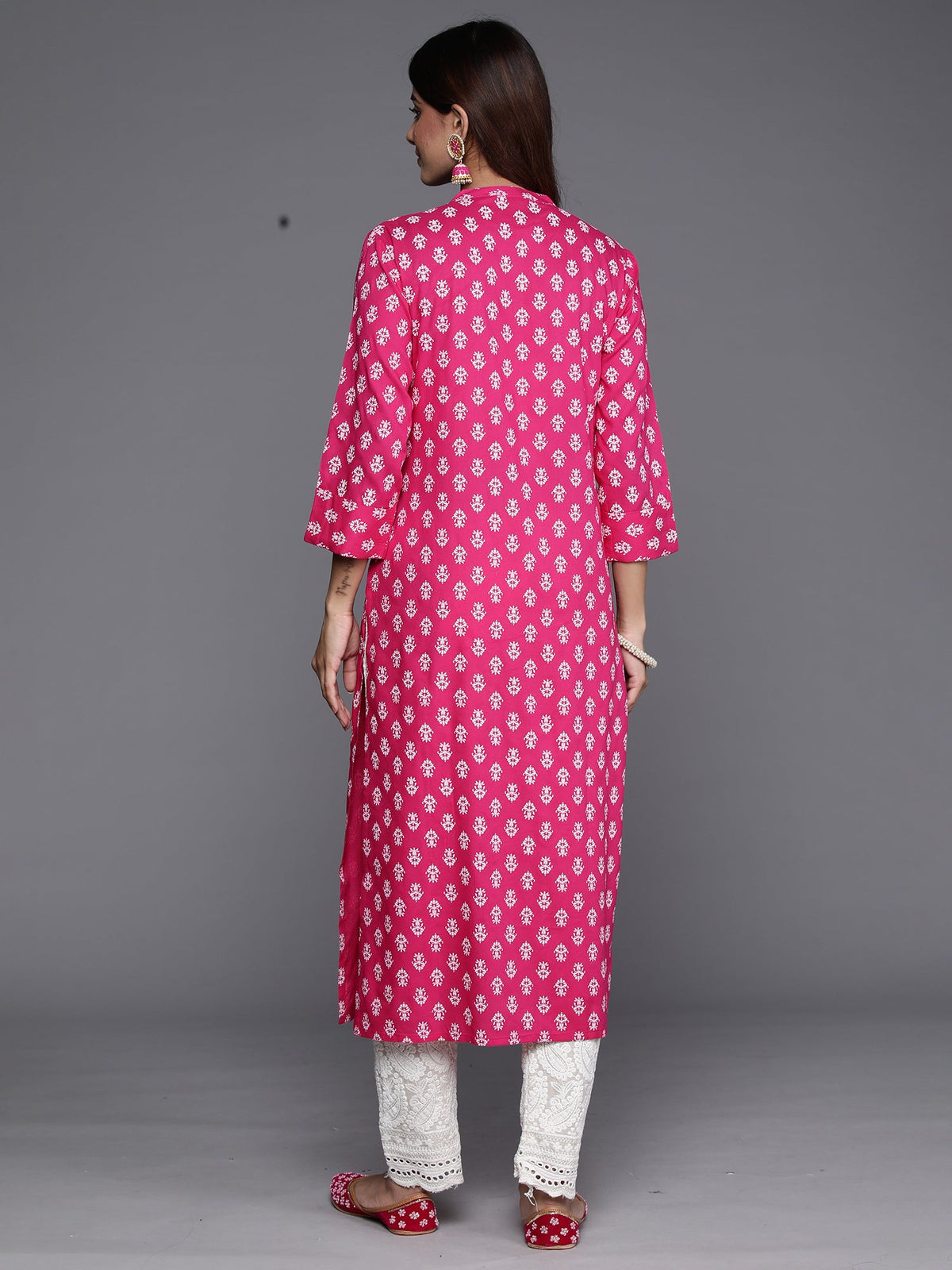 Indo Era Pink Printed Straight Kurta | Grocsy