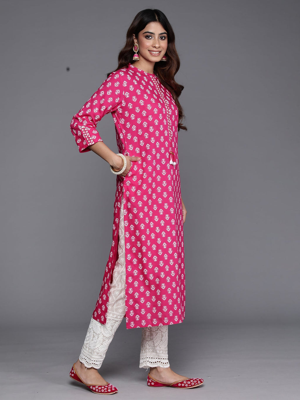 Indo Era Pink Printed Straight Kurta | Grocsy
