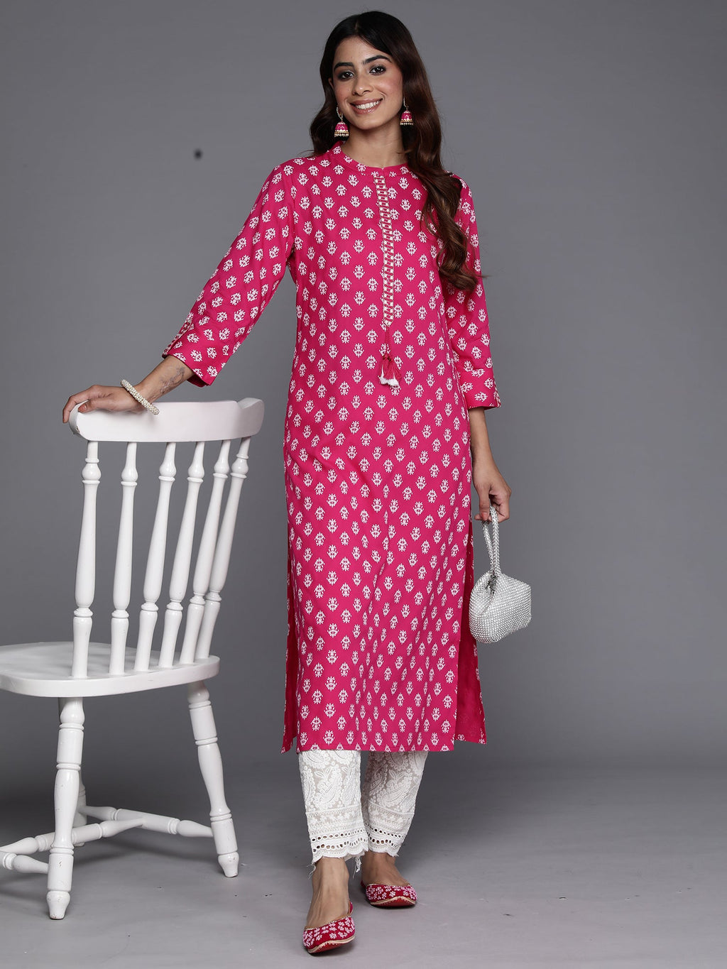 Indo Era Pink Printed Straight Kurta | Grocsy