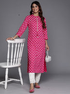 Indo Era Pink Printed Straight Kurta | Grocsy