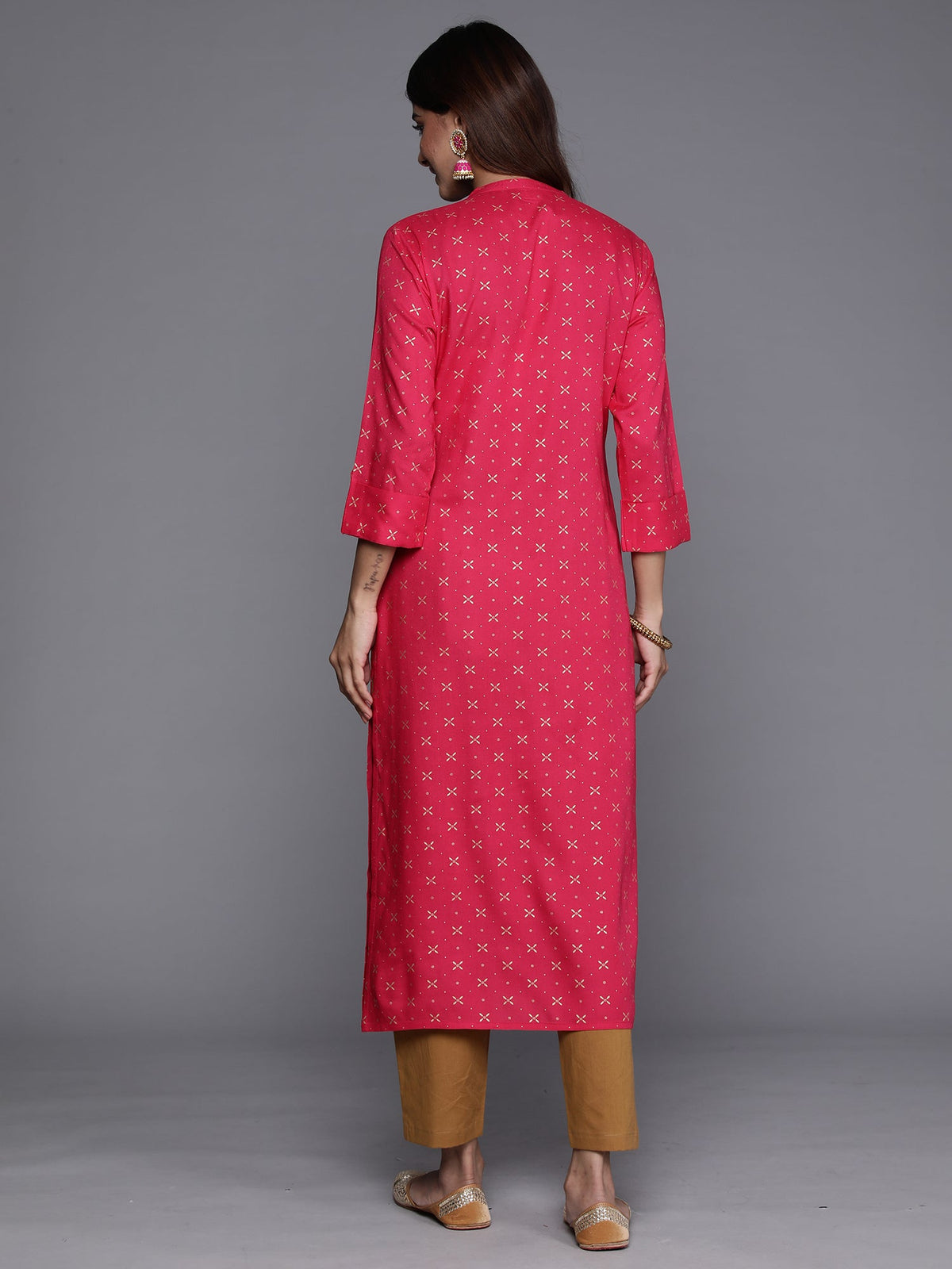 Indo Era Pink Printed Straight Kurta | Grocsy