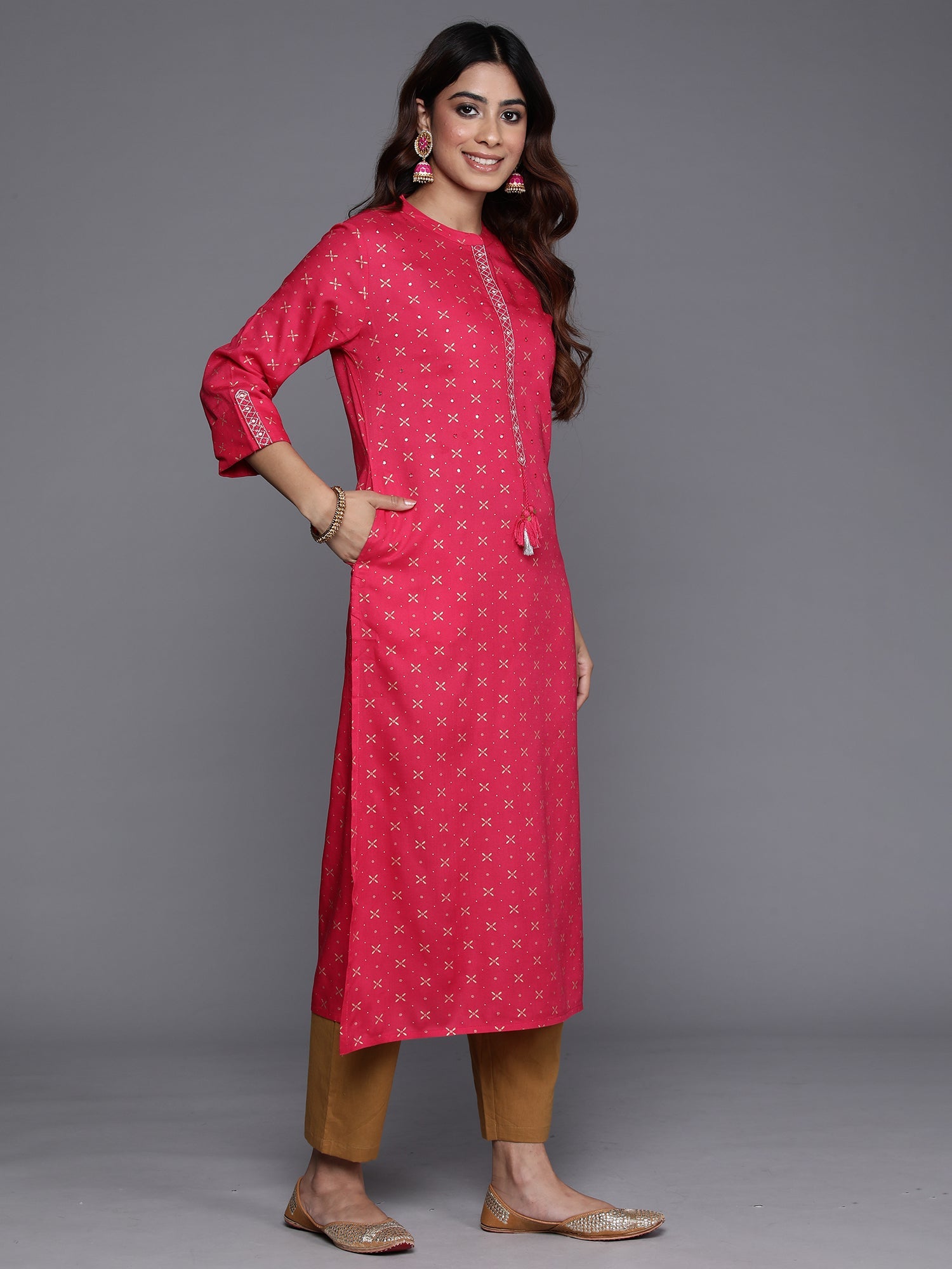 Indo Era Pink Printed Straight Kurta | Grocsy