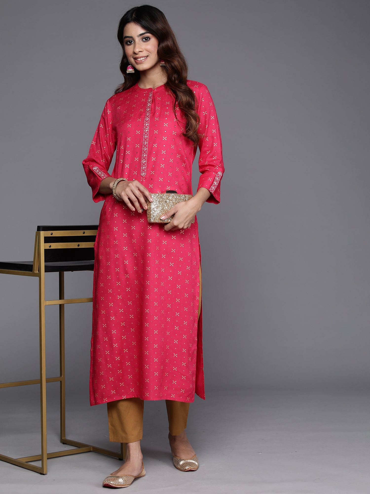 Indo Era Pink Printed Straight Kurta | Grocsy