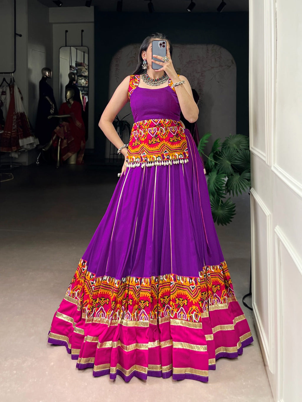 Lorenvalley Fashion Purple Pure Rayon Gamthi Work And Embossed Design With Gota Patti Lace Touch Up Lehenga Choli | Grocsy