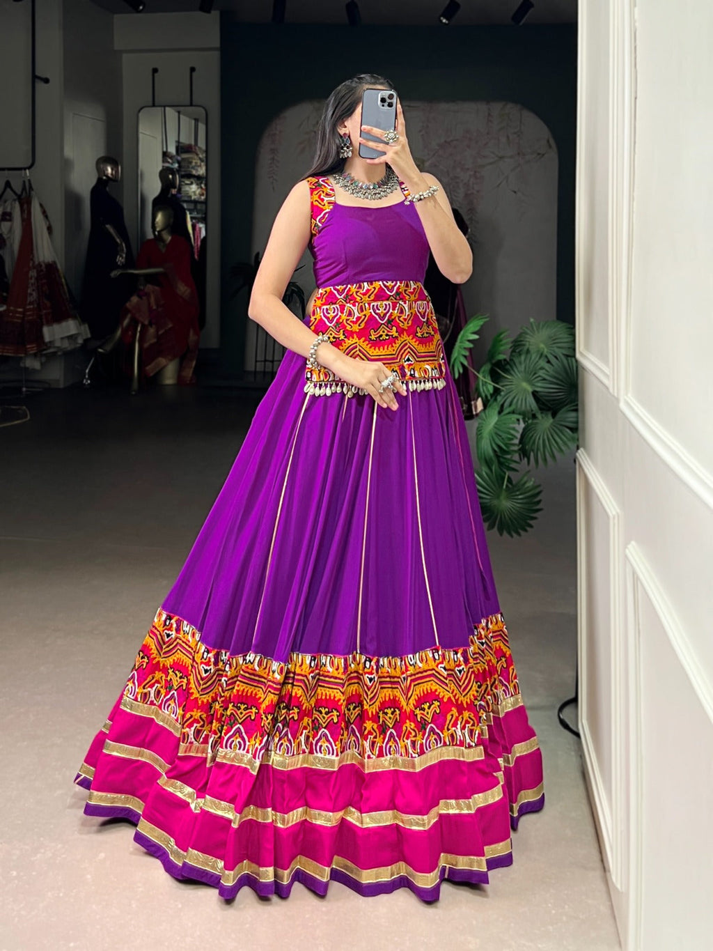 Lorenvalley Fashion Purple Pure Rayon Gamthi Work And Embossed Design With Gota Patti Lace Touch Up Lehenga Choli | Grocsy
