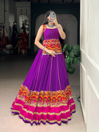 Lorenvalley Fashion Purple Pure Rayon Gamthi Work And Embossed Design With Gota Patti Lace Touch Up Lehenga Choli | Grocsy