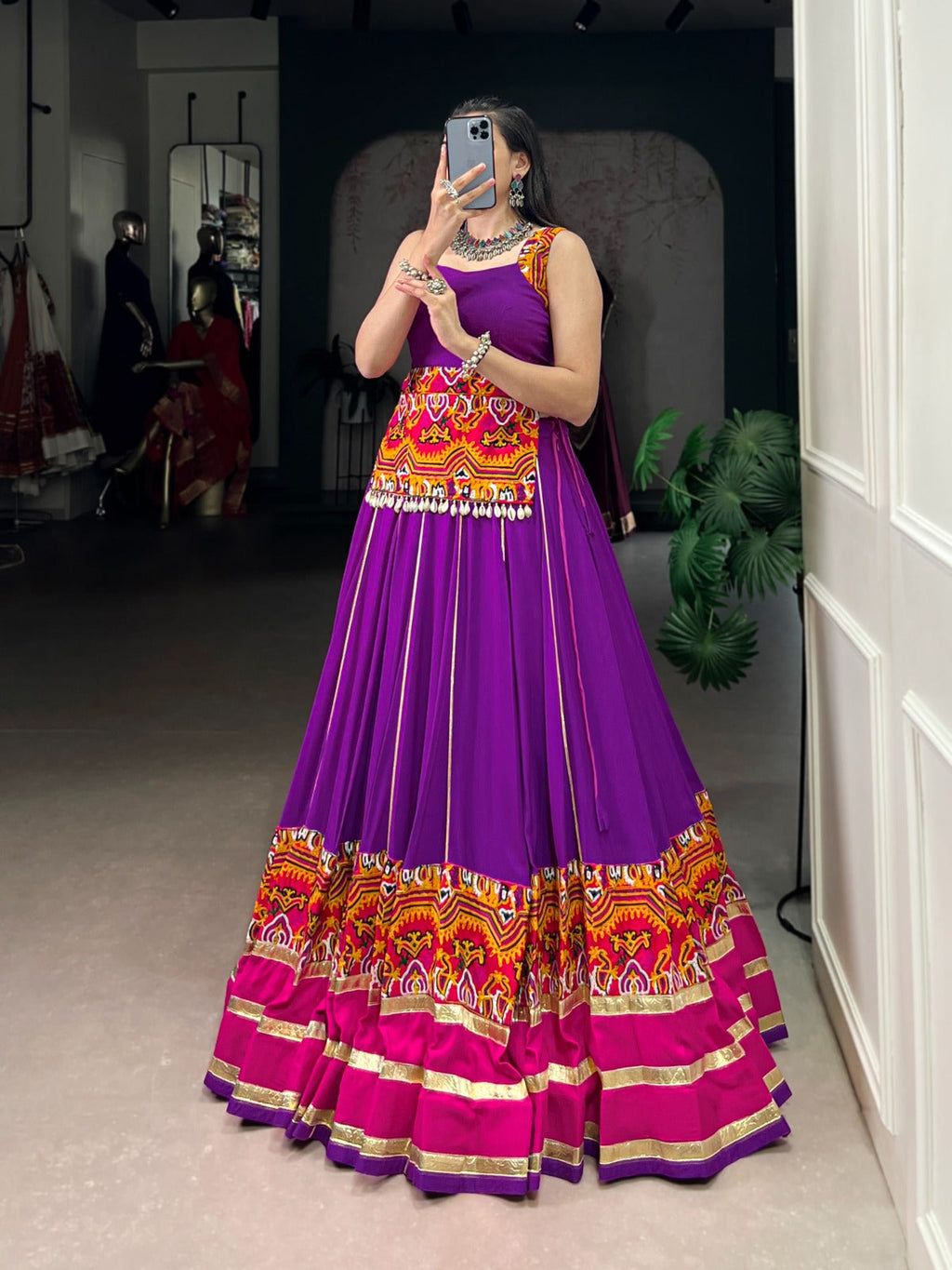 Lorenvalley Fashion Purple Pure Rayon Gamthi Work And Embossed Design With Gota Patti Lace Touch Up Lehenga Choli | Grocsy