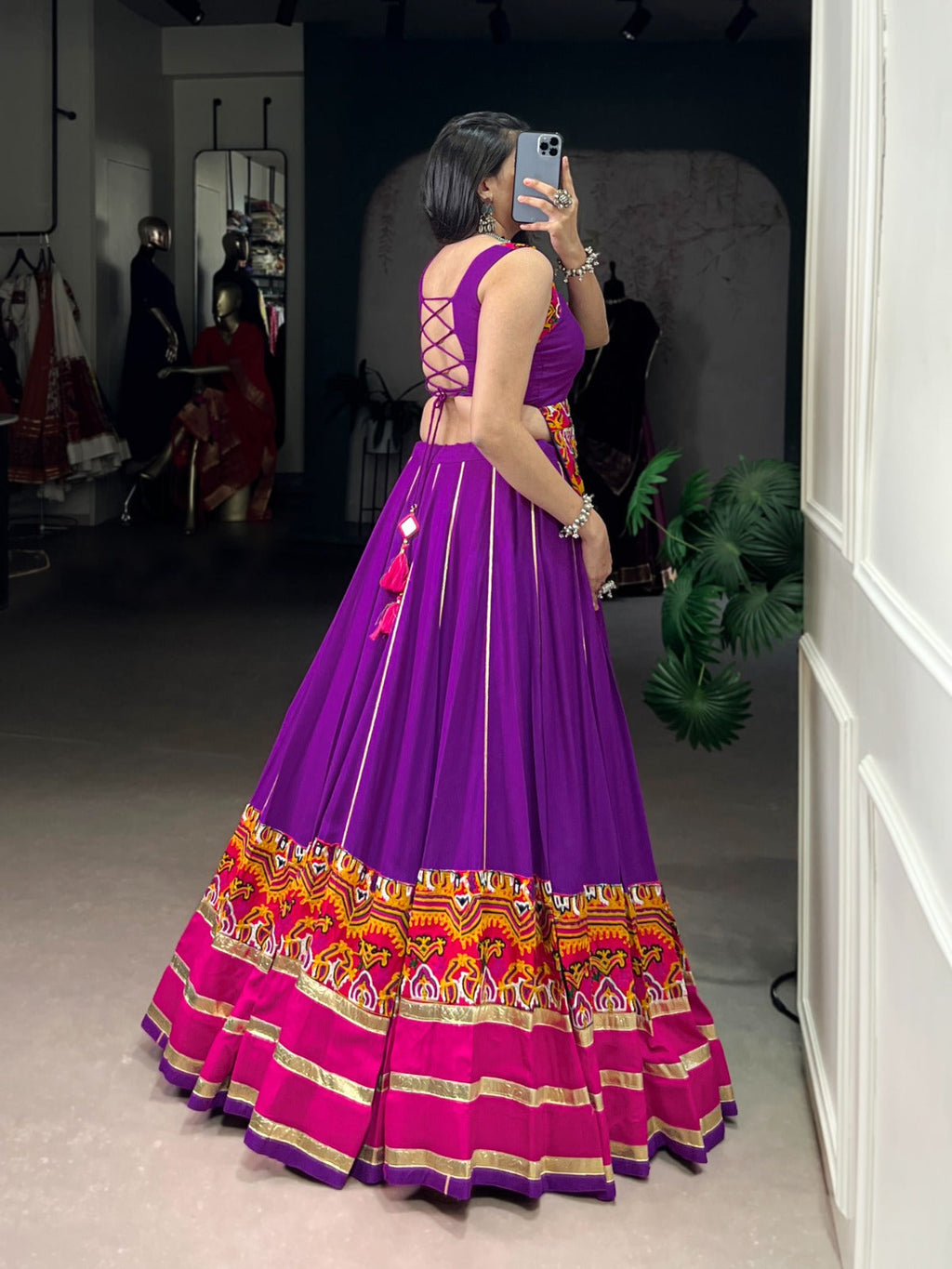 Lorenvalley Fashion Purple Pure Rayon Gamthi Work And Embossed Design With Gota Patti Lace Touch Up Lehenga Choli | Grocsy