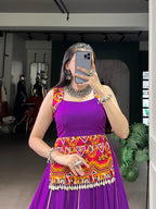 Lorenvalley Fashion Purple Pure Rayon Gamthi Work And Embossed Design With Gota Patti Lace Touch Up Lehenga Choli | Grocsy
