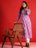 Indo Era Lavender Printed Straight Kurta | Grocsy