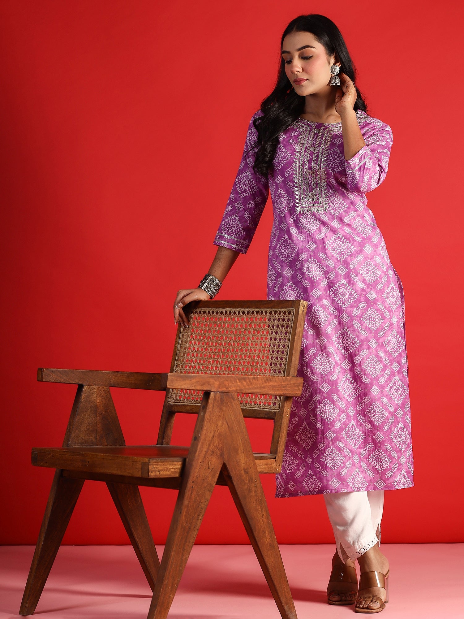 Indo Era Lavender Printed Straight Kurta | Grocsy