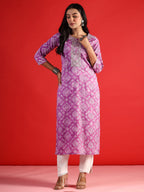 Indo Era Lavender Printed Straight Kurta | Grocsy